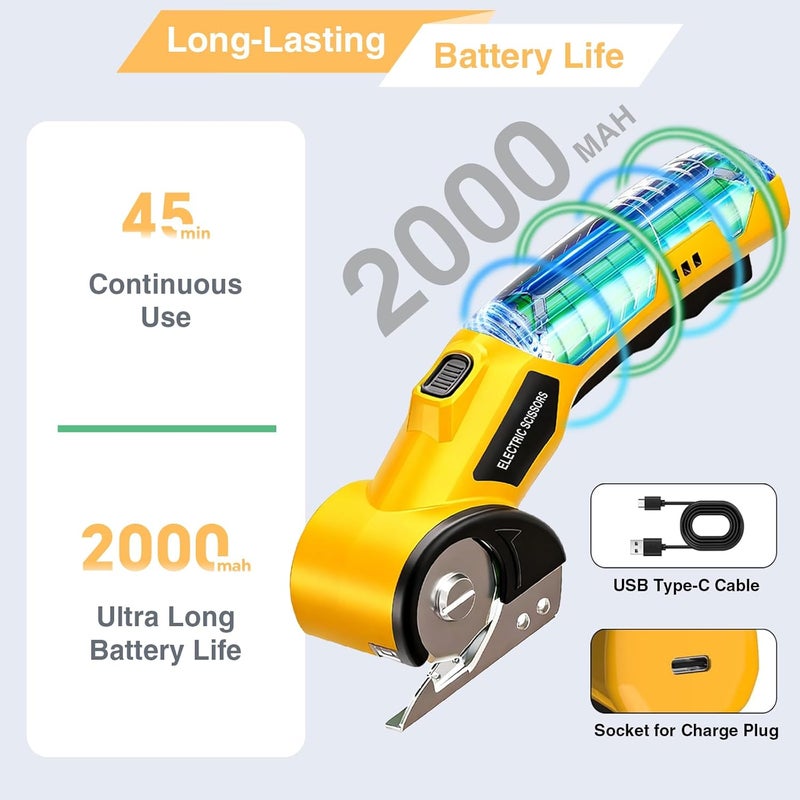 Lisaruq Cordless Electric Scissors,Rechargeable Cardboard Cutter, 4V Upgrade Motor Electric Box Cutter with 2 Blades, Safety Lock & LED Light, Powerful Cutting for Cardboard Box, Plastic, Leather - Image 3